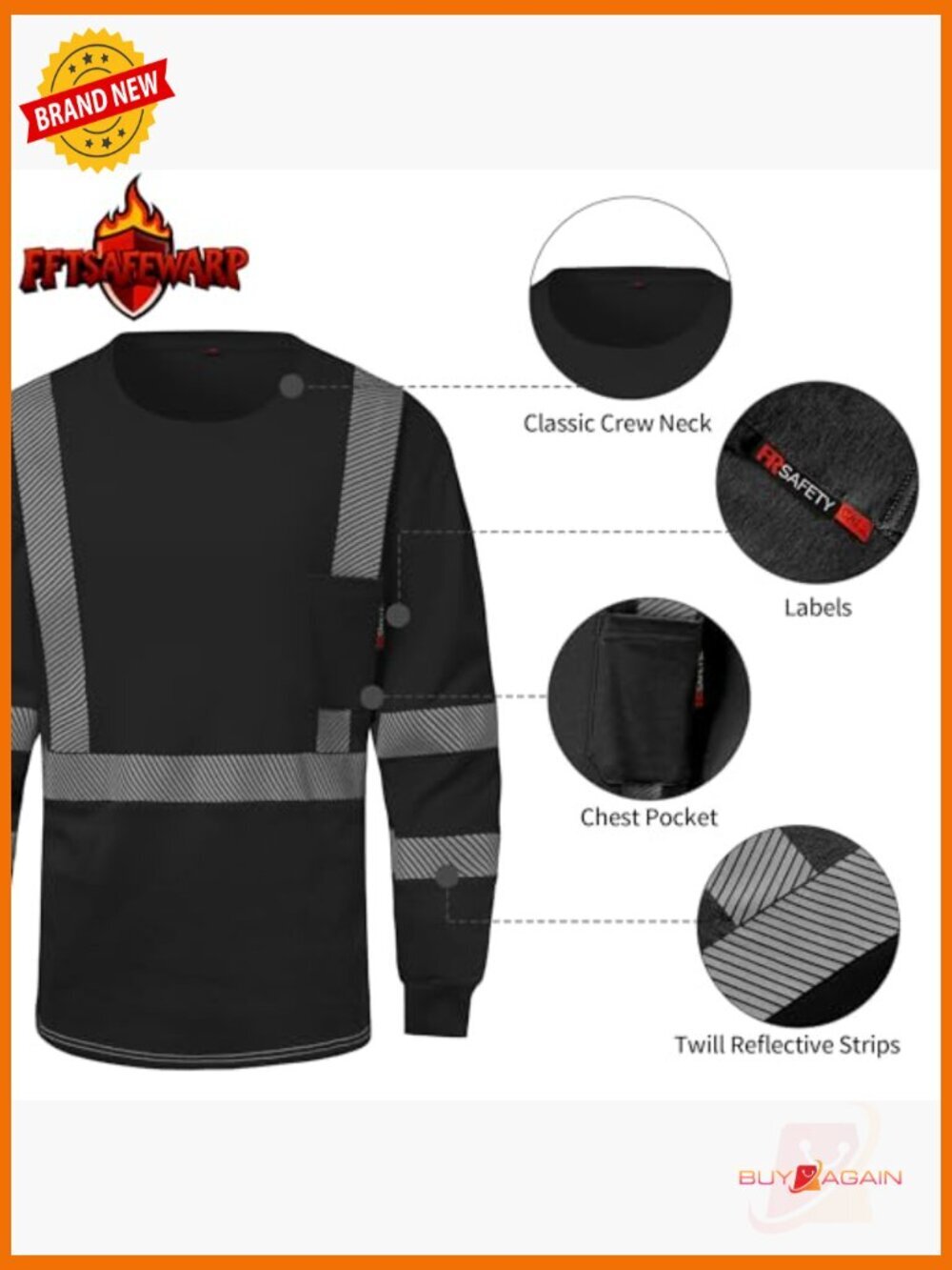 6 oz FR Hi Vis Fire Resistant Long Sleeve Work Shirt CAT2 Cotton Welding - Picture 3 of 5